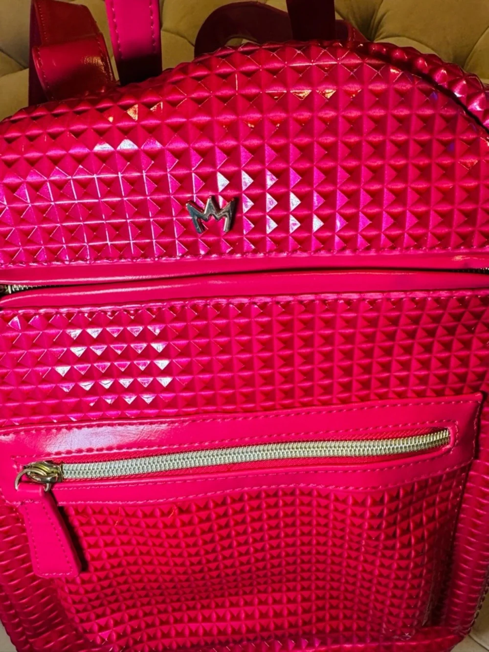 Nicki Minaj JOY Pink Metallic Studded Backpack Hot Pink Faux Leather